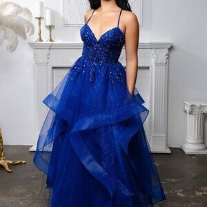 Royal blue or sage formal dress.Prom party bridesmaid new long lace up back